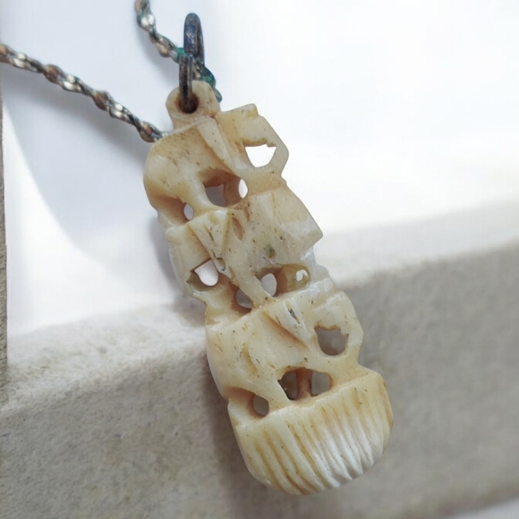 Antique Carved Organic Ivory Bone Elephant Pendant - Picture 2 of 5